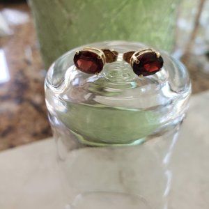 14K Gold Genuine Garnet Studs 3ct total/1.5ct each, 8.5mm x 6.5mm oval cut